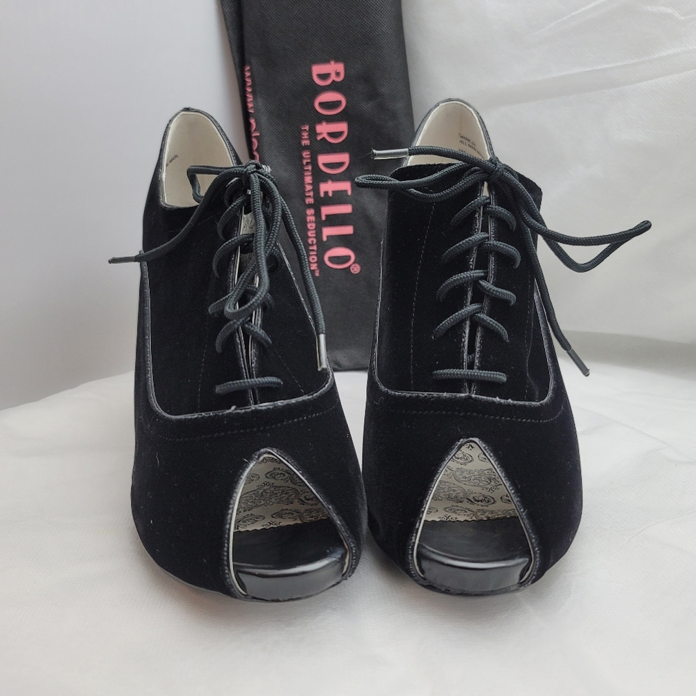 Bordello Velvet Peep-Toe Booties